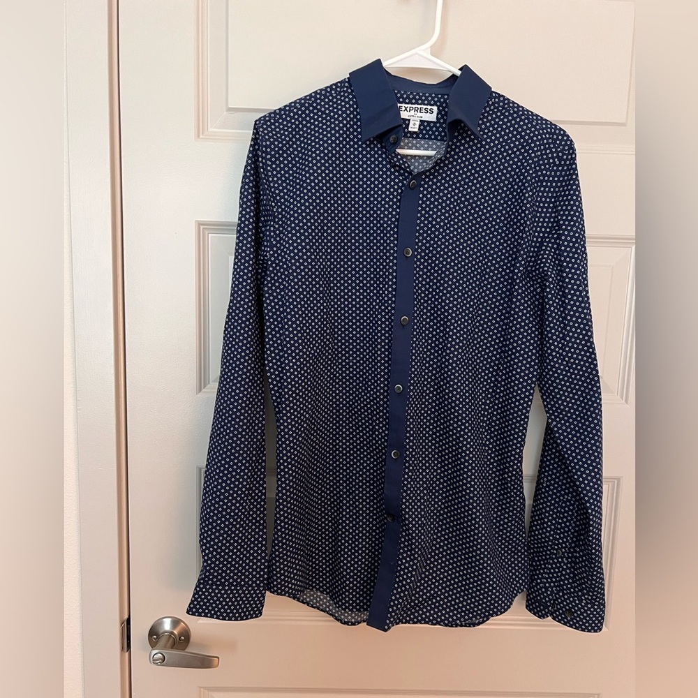 Express Men's Blue Patterned Button Down Shirt - image 1